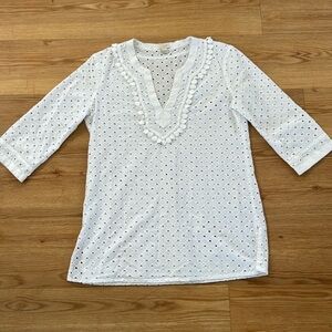 J. Crew White Eyelet Tunic Blouse Womens Size Small